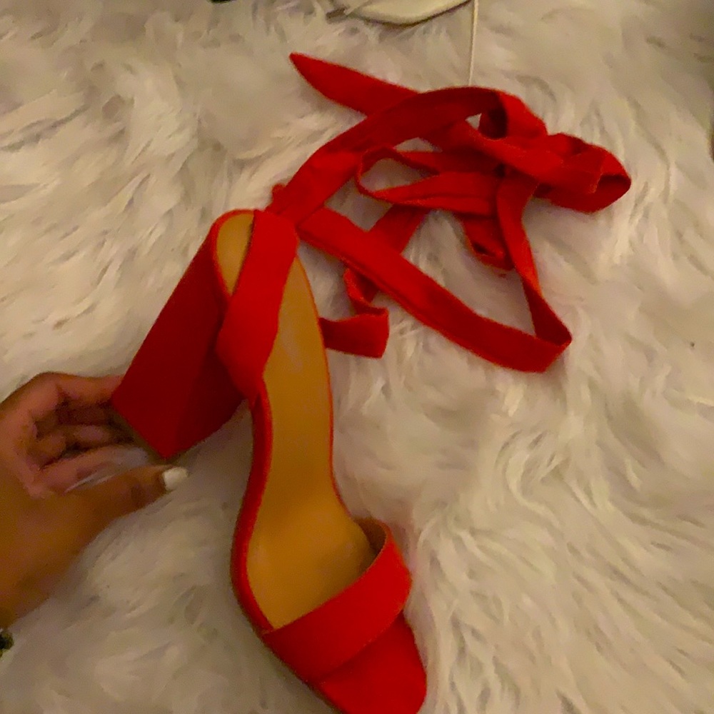 Red Lace up heels- Public desire